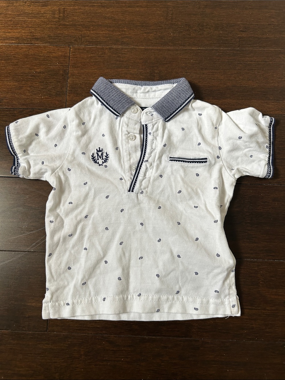 Mayoral White Polo with Navy Trim and Micro Motif